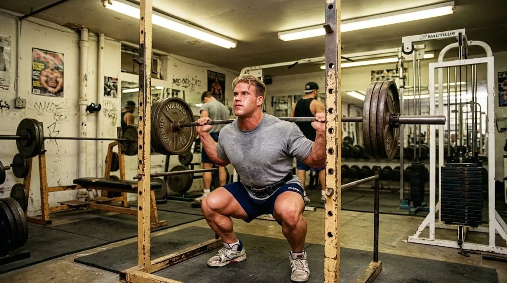 A young Jay Cutler training early in his career, before his net worth grew
