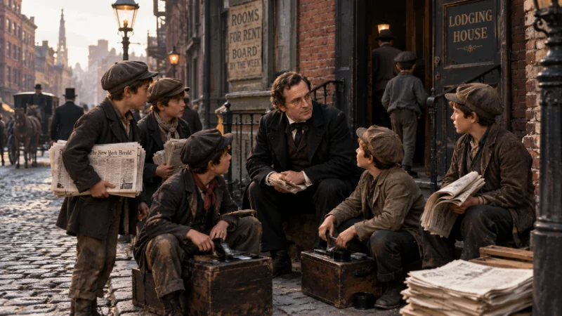 The New York street scene that inspired Horatio Alger's novel Ragged Dick