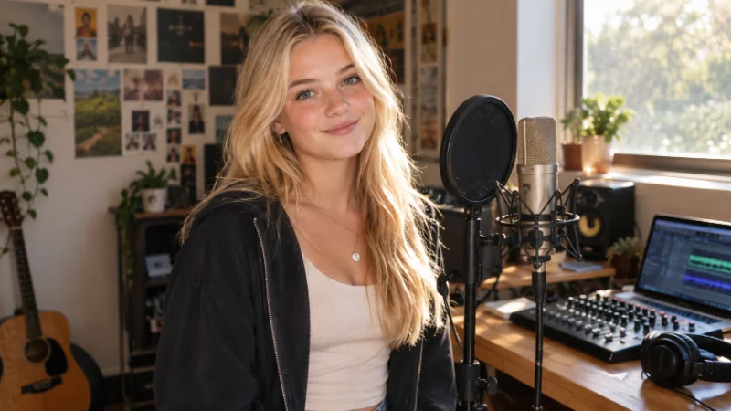 Rosie McClelland in her home recording studio